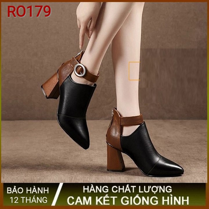 Giày boot bốt nữ cổ thấp 7p hàng hiệu rosata đẹp màu đen ro179