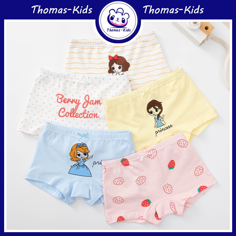 Set 5 Quần Lót Boxer Bằng Cotton Thoáng Khí Thoải Mái In Họa Tiết Công Chúa Nhỏ Cho Bé Gái 3-12 Tuổi