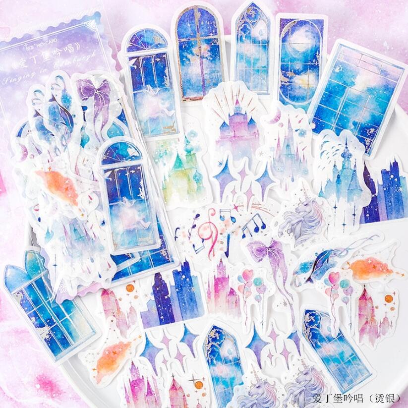 Bộ 60 Miếng Dán Trang Trí Sổ Tay/Nhật Ký Hình Tuần Lộc/Hành Tinh/Hành Tinh Màu Nước