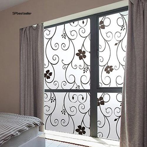 Sticker dán kính chống tia UV 45cm x 100cm hình hoa lá màu đen tiện dụng đẹp mắt