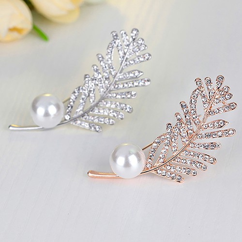 Trâm cài hình chiếc lá đính đá và ngọc trai thời trang