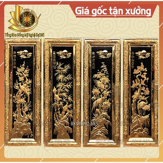 Tranh tứ quý bằng đồng vàng nguyên chất chính hãng giá rẻ đồng vàng dày chạm khảm thủ công đồ đồng đại bái