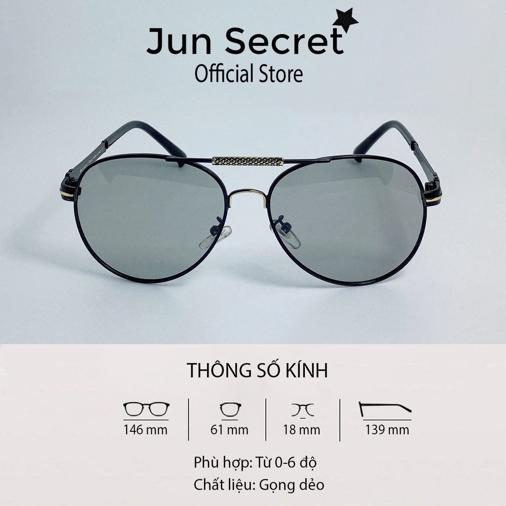Mắt kính nam thời trang Jun Secret gọng hợp kim và nhựa, tròng đổi màu nhẹ khi ra nắng, chống bụi, chống tia UV JS30A05