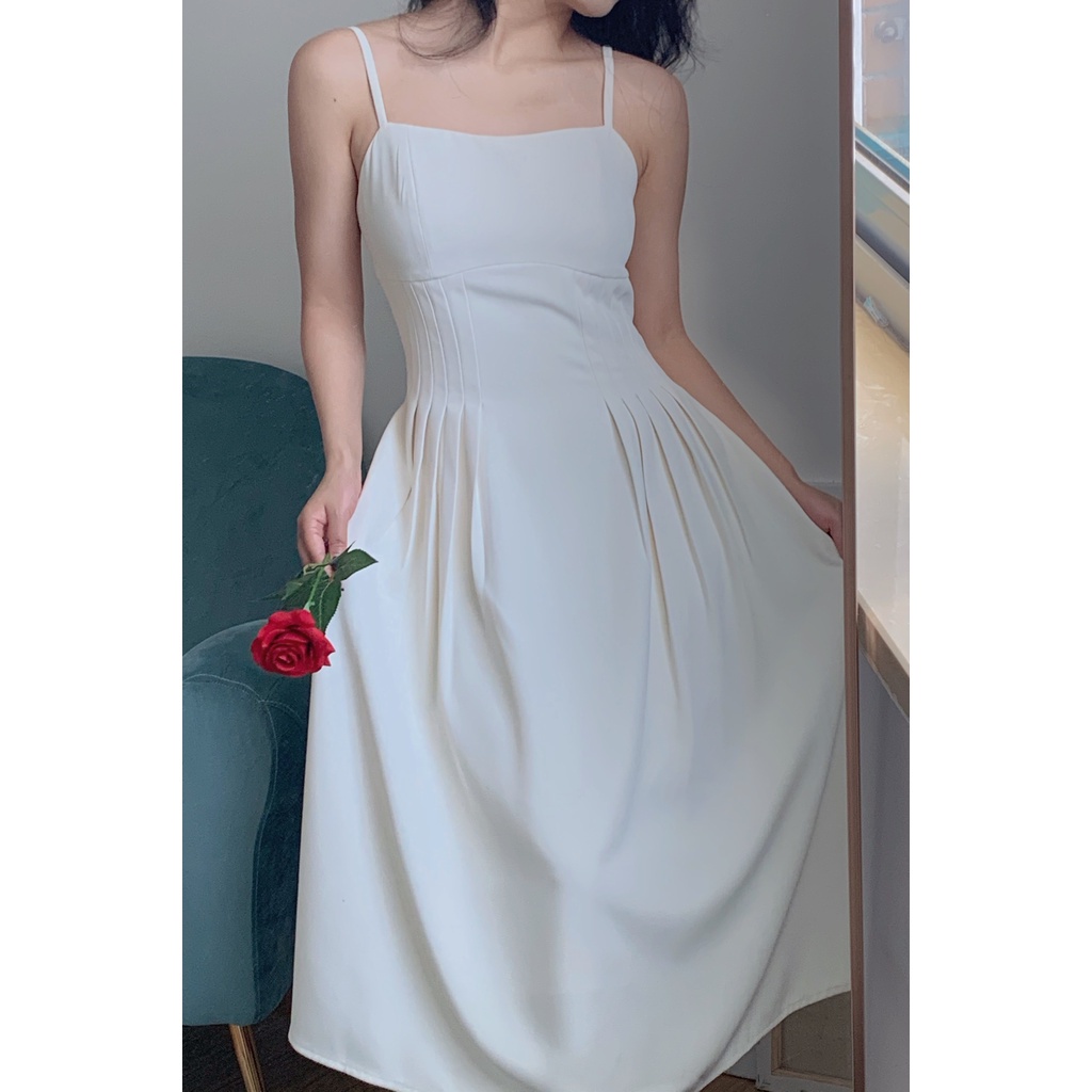 Váy hai dây thon eo xòe dài nhẹ nhàng sang trọng kiểu Pháp dress