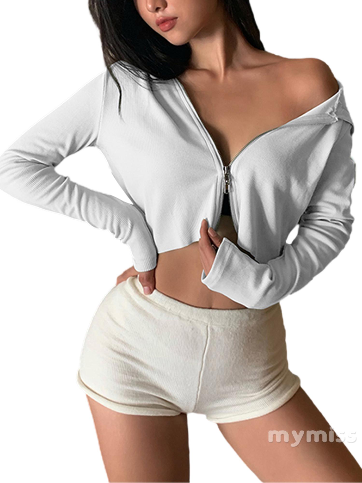 Áo Tay Dài Màu Trơn Phối Khoá Kéo Cho Phái Nữ