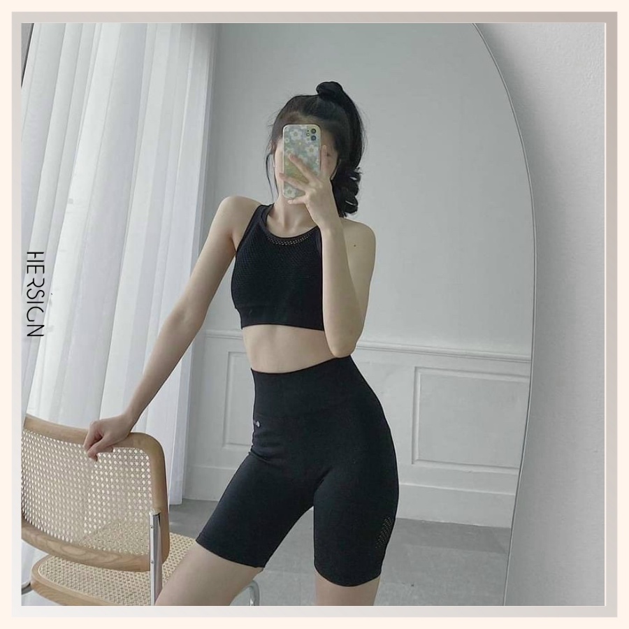 BỘ ĐỒ TẬP GYM NỮ SET BỘ TẬP YOGA QUẦN SHORT ÁO THỂ THAO PHỐI LƯỚI MẪU MỚI 2022 HERSIGN-SET46