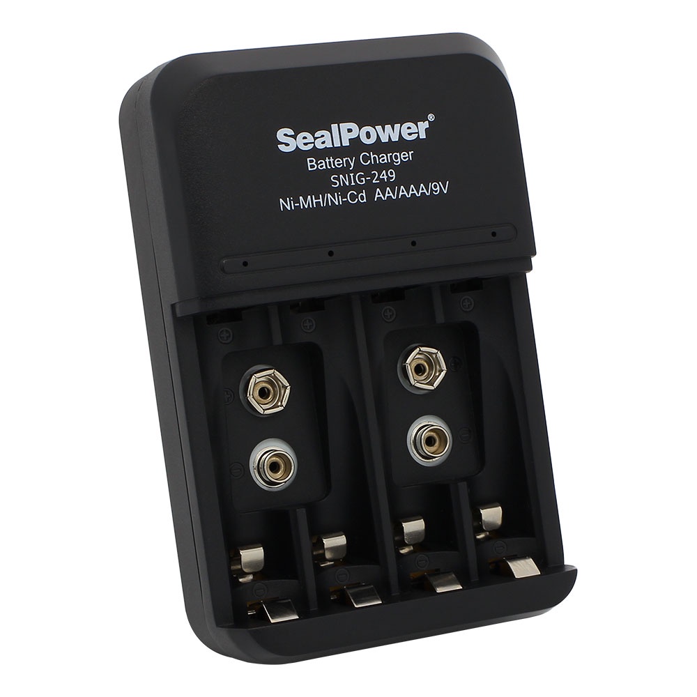 Máy sạc SealPower SNIG-249 kèm pin sạc AA 3000mAh /AAA 1000mAh/ 9V 300mAh,, sạc 4 kênh độc lập + 2 kênh 9V đa năng