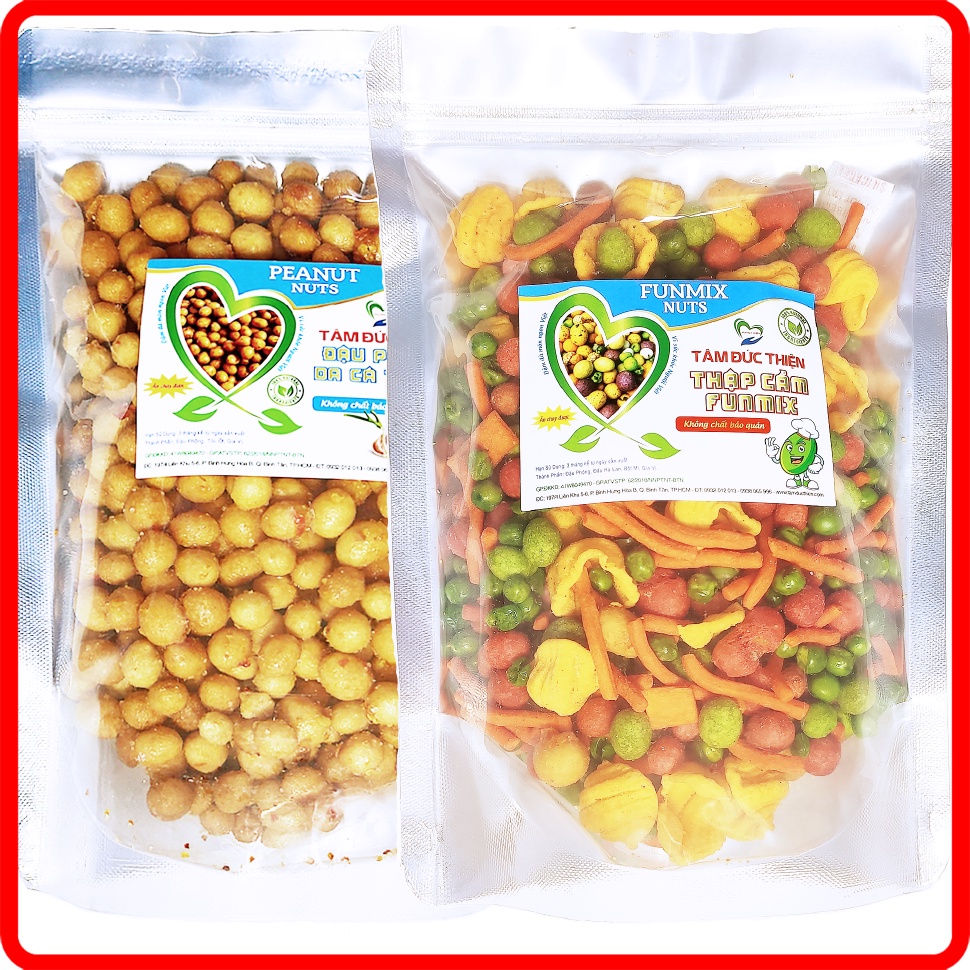 Combo 2 Túi 2 Vị: Đậu Phộng Da Cá Rang Tỏi Ớt 500GR + Ngũ Cốc Thập Cẩm Funmix 405GR Tâm Đức Thiện