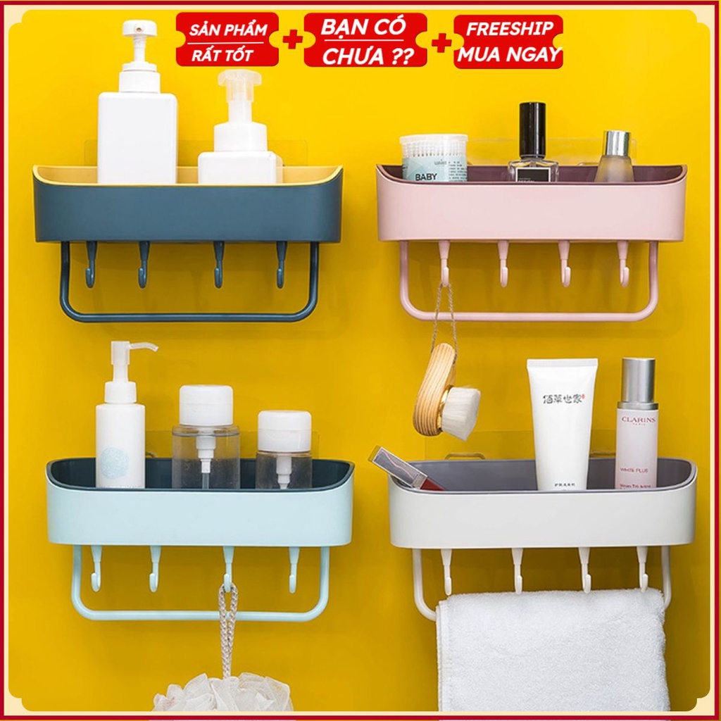 Khay Để Đồ Decor S4 Có 4 Móc Và Khung Treo Khăn (Dính Siêu Chắc)