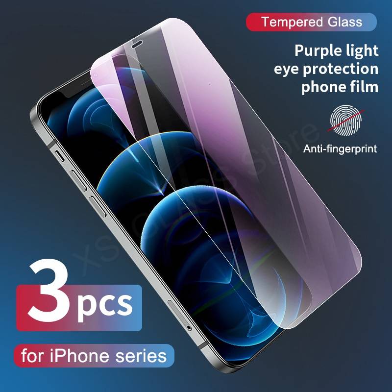 Bộ 3 món kính cường lực 9H chống tia xanh lam thích hợp cho iPhone 11 12 Pro Max 6 S 7 8 Plus X XR X S Max