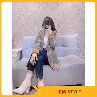 Áo khoác vest FM Style, blazer kẻ dạ, áo 2 lớp 2 túi, sang chảnh, thích hợp dạo phố, đi chơi 211019140