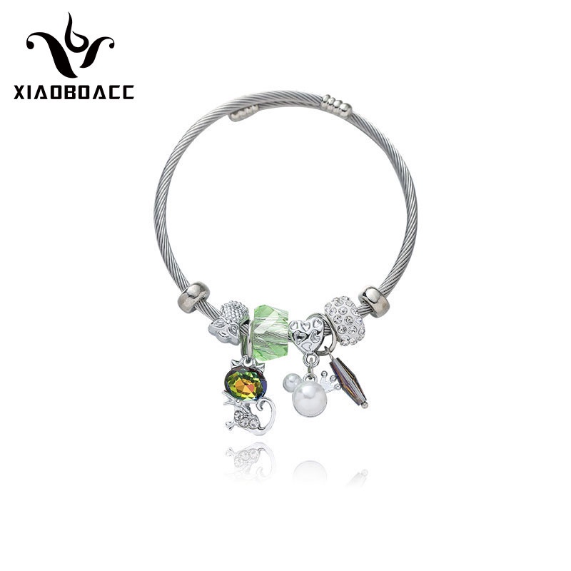 XiaoboACC Vòng Đeo Tay Bằng Thép Không Gỉ Đính Cườm Và Phụ Kiện Con Mèo Phong Cách Du Mục Thủ Công Tự Làm