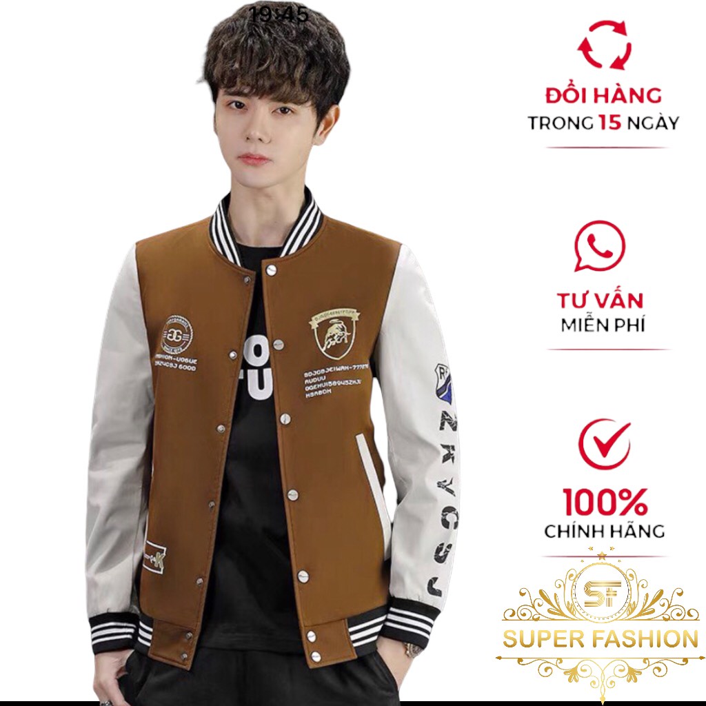 Áo Khoác Dù Bomber Nam Phối Chữ Cùng Họa Tiết Com Trâu Phối Viền Cổ Thời Trang Super Fashion