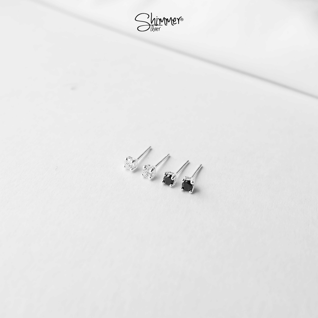 Bông Tai, Hoa Tai Nữ Bạc 925 Cao Cấp SHIMMER SILVER OUTLET 9 Nụ Đính Đá Nhiều Màu Lấp Lánh