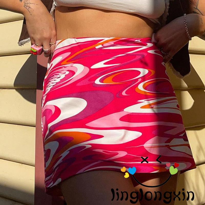 Chân Váy Chữ A Y2K Lưng Cao Dáng Ngắn In Họa Tiết Hình Học Thời Trang Cho Nữ Linglongxi2