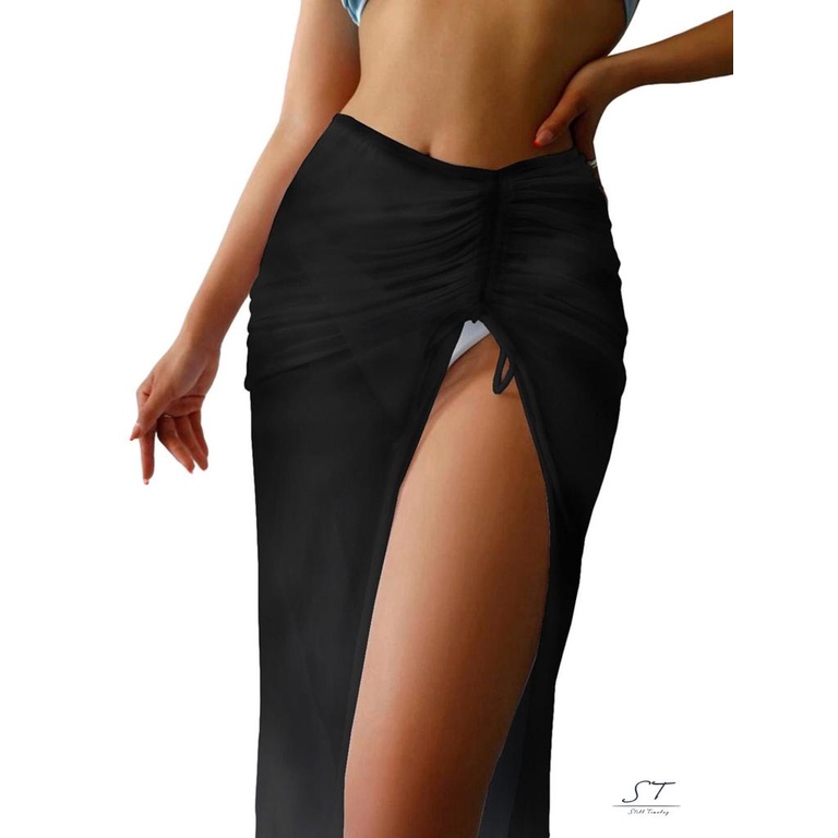 Chân Váy Dài Màu Trơn Thiết Kế Dây Rút Thời Trang Đi Biển Cho Nữ