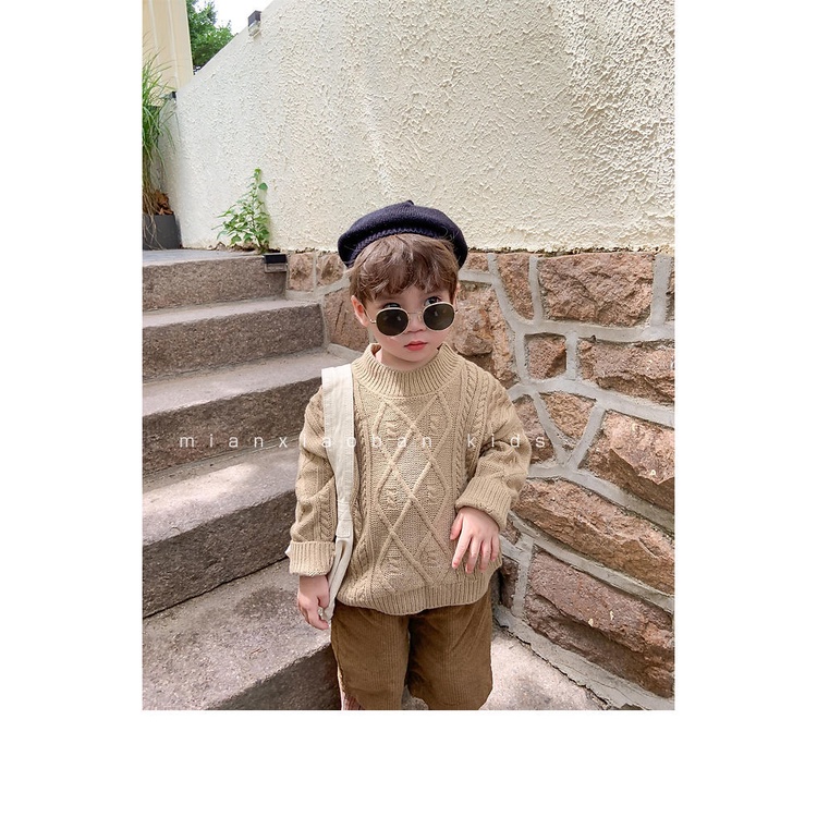 Áo sweater tay dài màu trơn thời trang thu đông phong cách Hàn Quốc cho bé trai