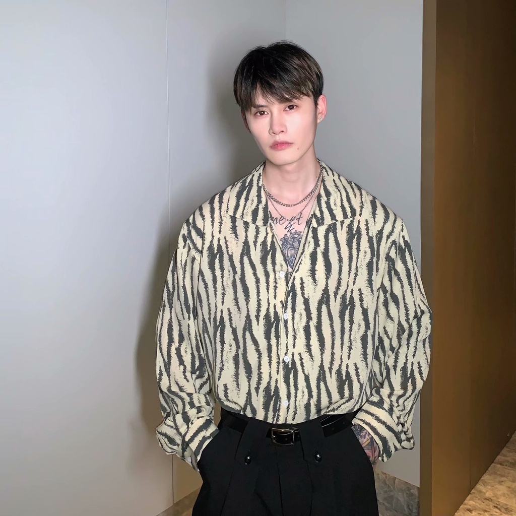 Áo sơ mi tay dài dáng rộng In họa tiết ngựa vằn thời trang Hàn Quốc áo sơ mi nam big size dài tay cá tính cho nam áo phong rộng nam áo nam big size sơ mi trắng nam bigsize