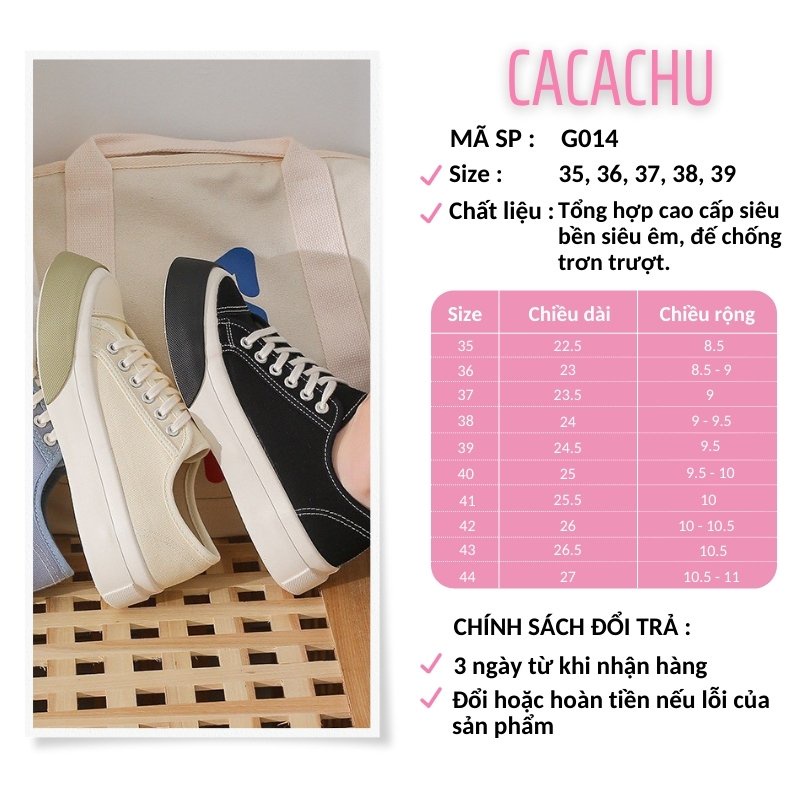 Giày thể thao nữ sneaker đế bánh mì độn đế 4cm vải canvas bata mới hot phong cách retro ulzzang đẹp cá tính CACACHU G014