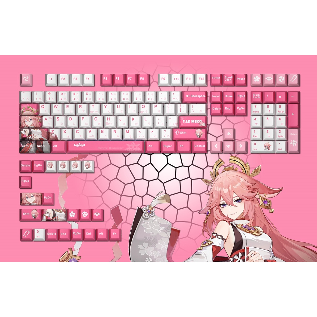 Keycap genshin impact Yae Miko 130 phím PBT dày in dyesub 5 mặt anime cherry profile vừa hết layout phím cơ keycaps