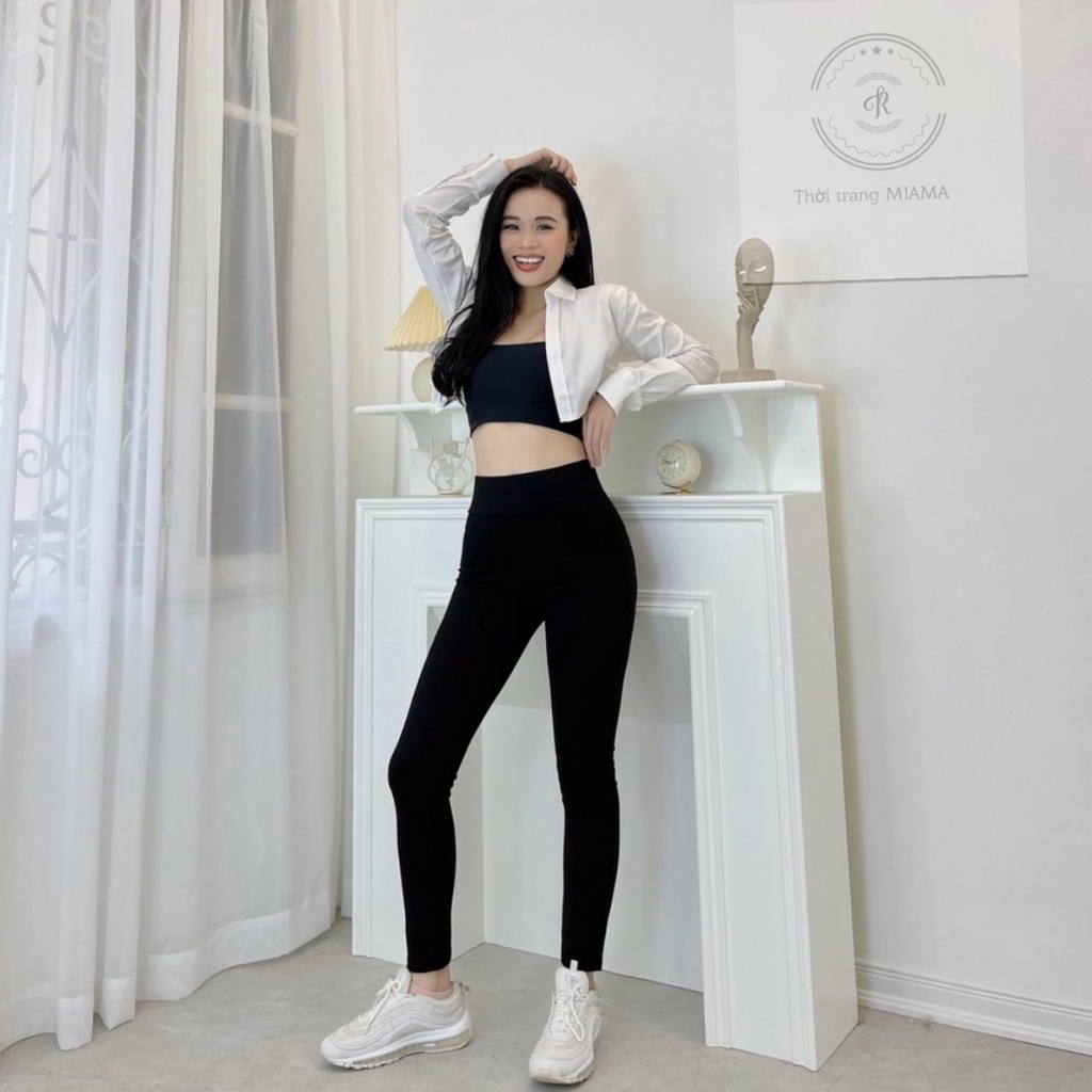 Quần legging nữ cạp cao dài nâng mông có túi gen bụng hàng loại 1 - Quần legging dài nữ màu đen co giãn vải dày Umi dày