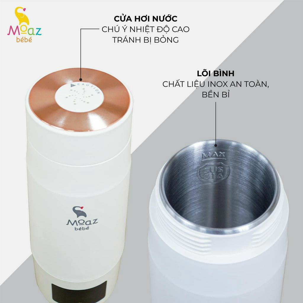 Bình đun nước pha sữa di động Moaz Bebe MB058 cho bé, ấm đun nước mini siêu tốc giữ nhiệt