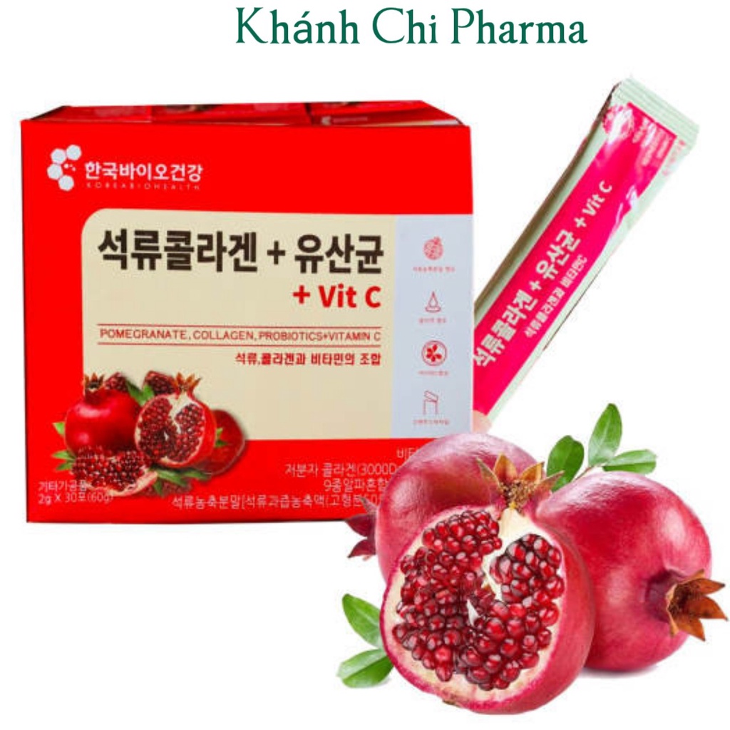 Collagen lựu đỏ hàn quốc hộp 30 gói. Bột uống colagen mẫu mới + vitamin C. Làm đẹp da, giups da sáng hồng.