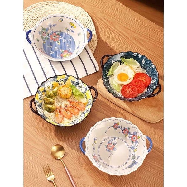 Tô 2 tay cầm hoa tiết hoa trang nhã