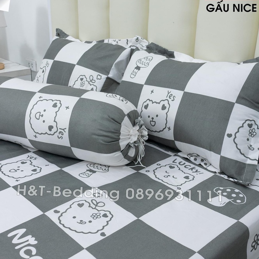Bộ chăn ga gối Gấu Nice Cotton Poly, Set chăn ga gối Gấu Nice Cotton Poly tặng hạt xả vải