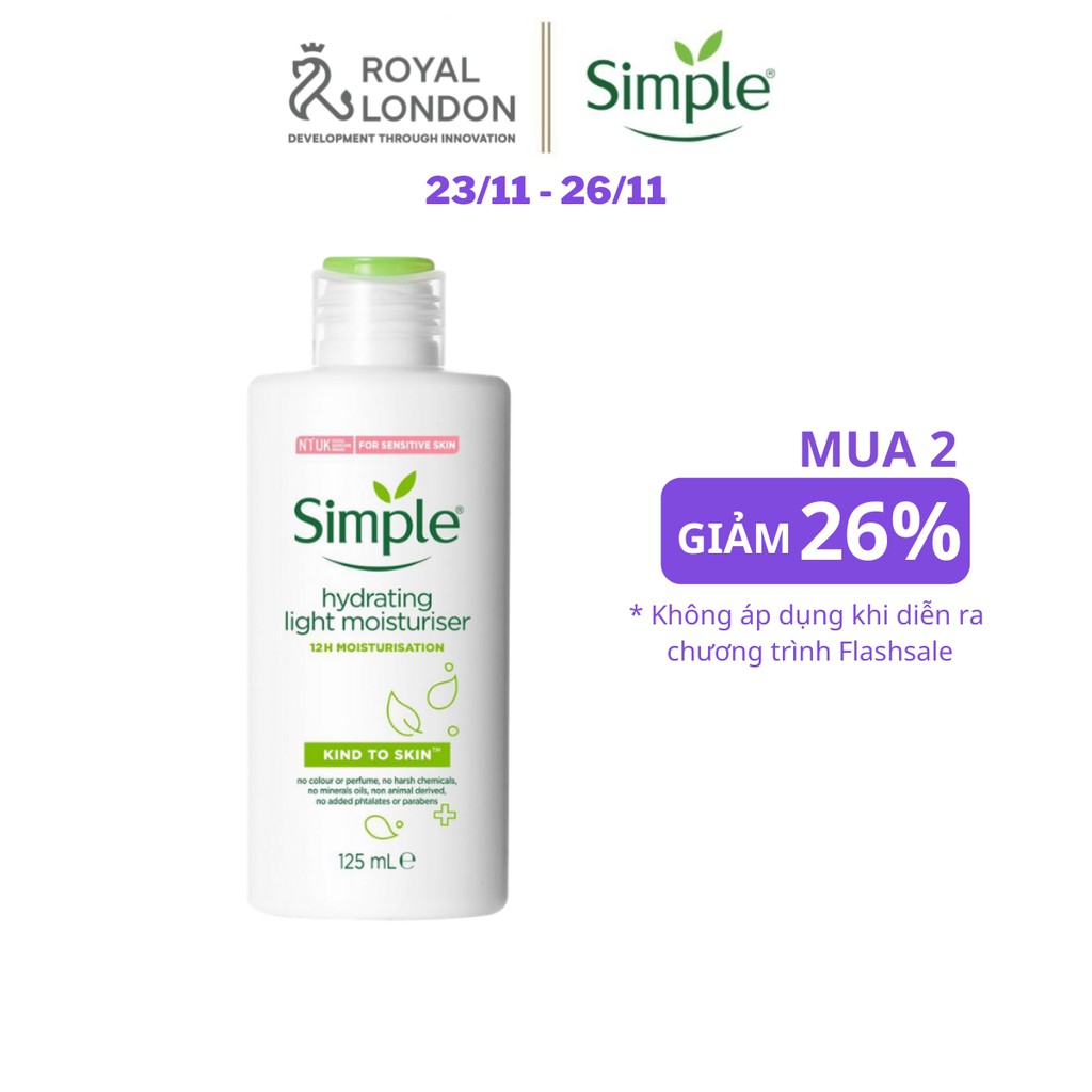 [Mã FMCGMALL -8% đơn 250K] Sữa Dưỡng Da Simple Kind To Skin Hydrating Light Moisturiser 125ml