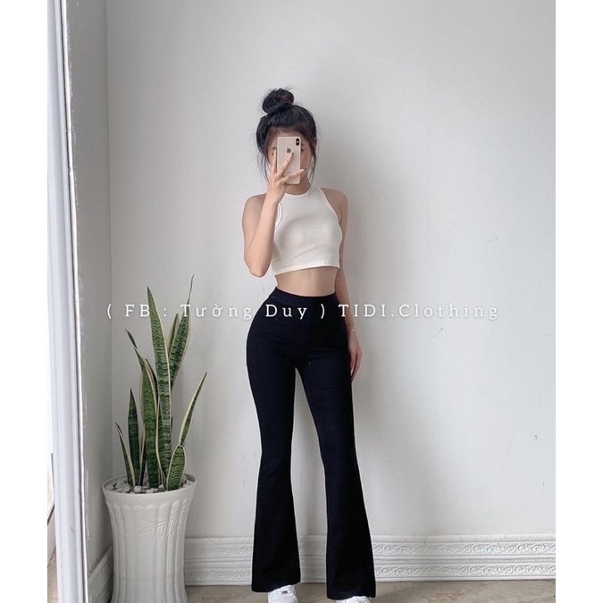 set quần loe áo croptop basic
