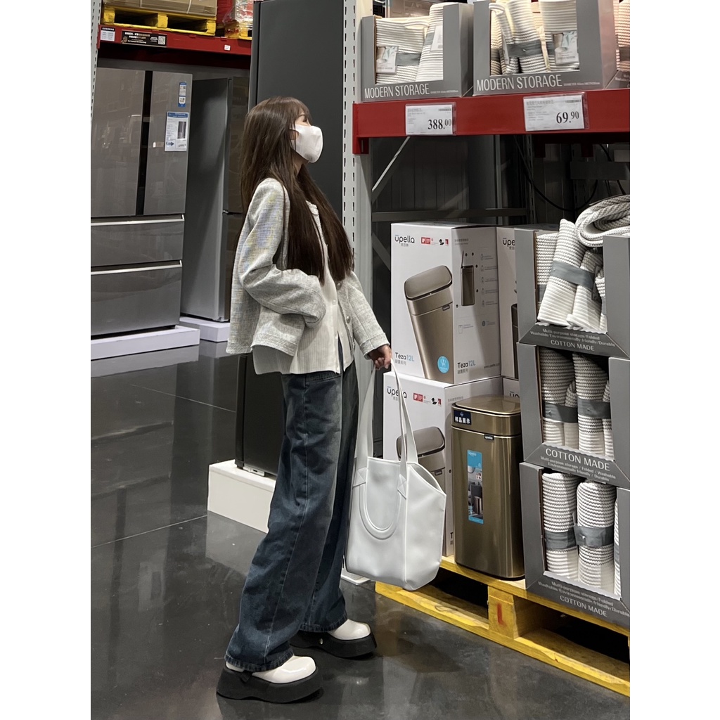 Quần jeans XIAOZHAINV dài ống rộng lưng cao kiểu vintage thời trang