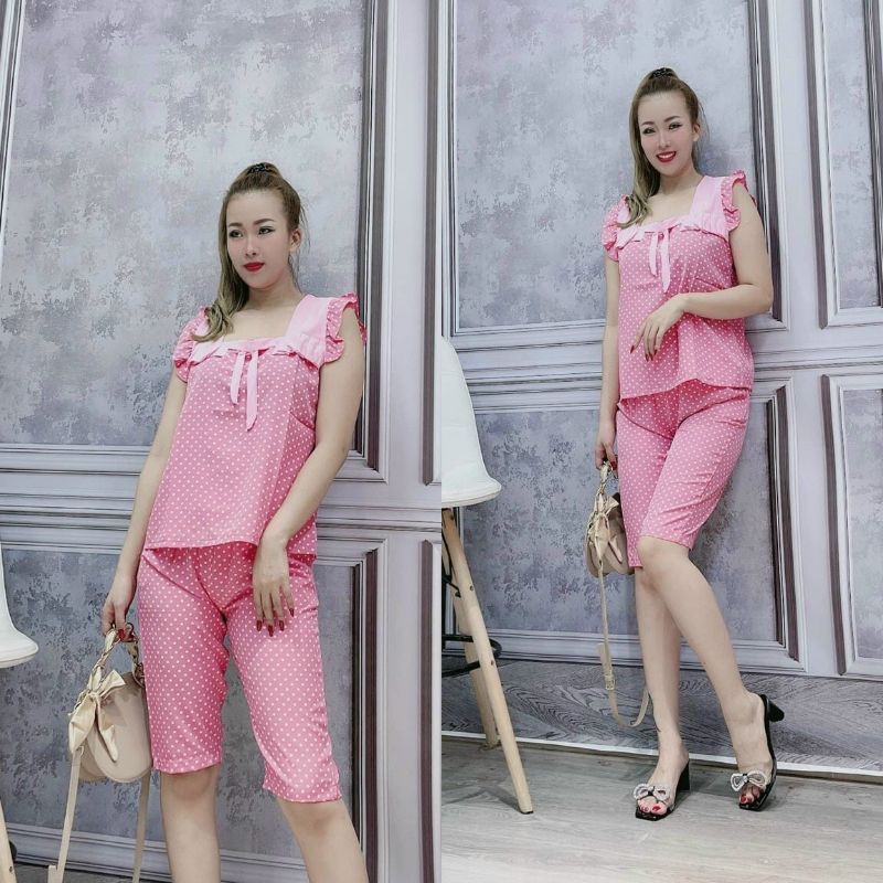 Đồ bộ nữ ALO_91 SHOP, Đồ ngủ lụa lửng họa tiết chấm bi ( Freesize 47_57kg) | BigBuy360 - bigbuy360.vn