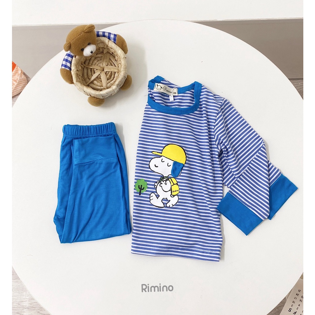 [SALE] Bộ Quần Áo Bé Gái, Bé Trai KIMCHIBABY Vải Thun Lạnh Hoạ Tiết  Sọc Snoopy, Đồ Bộ Cho Bé Mặc Nhà Thu Đông KWTD2208