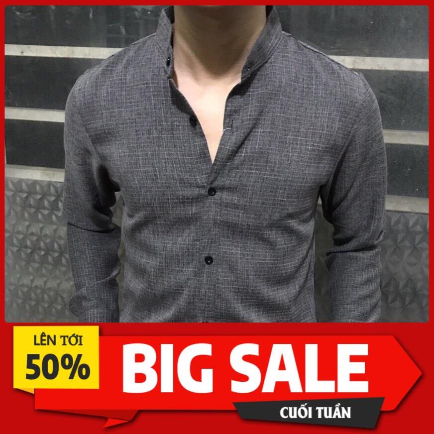 SIÊU SALE Áo sơ mi nam dài tay áo kiểu hàn quốc công sở đẹp Áo sơ mi nam cổ Trụ Màu Xám Tiêu Nhạt LSM0010