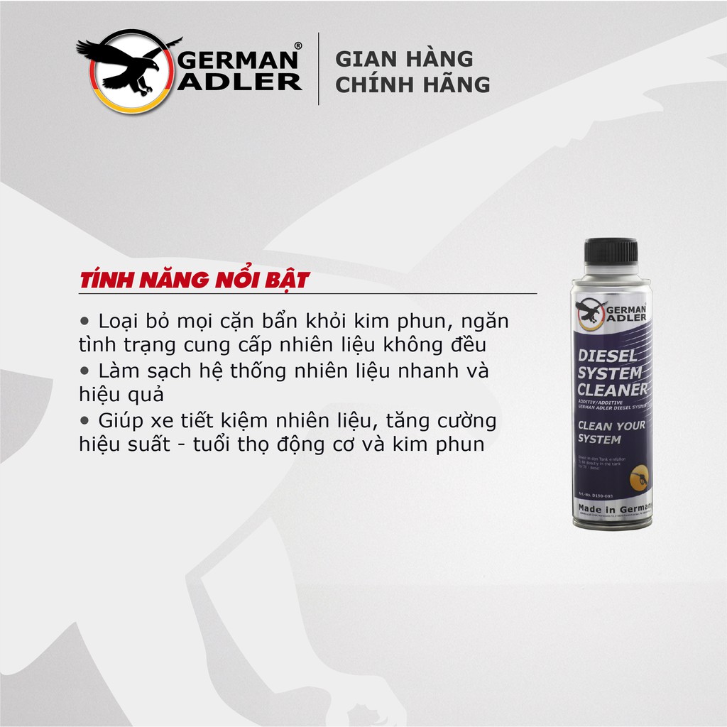 Vệ sinh kim phun, buồng đốt động cơ dầu German Adler Diesel System Cleaner 300ml