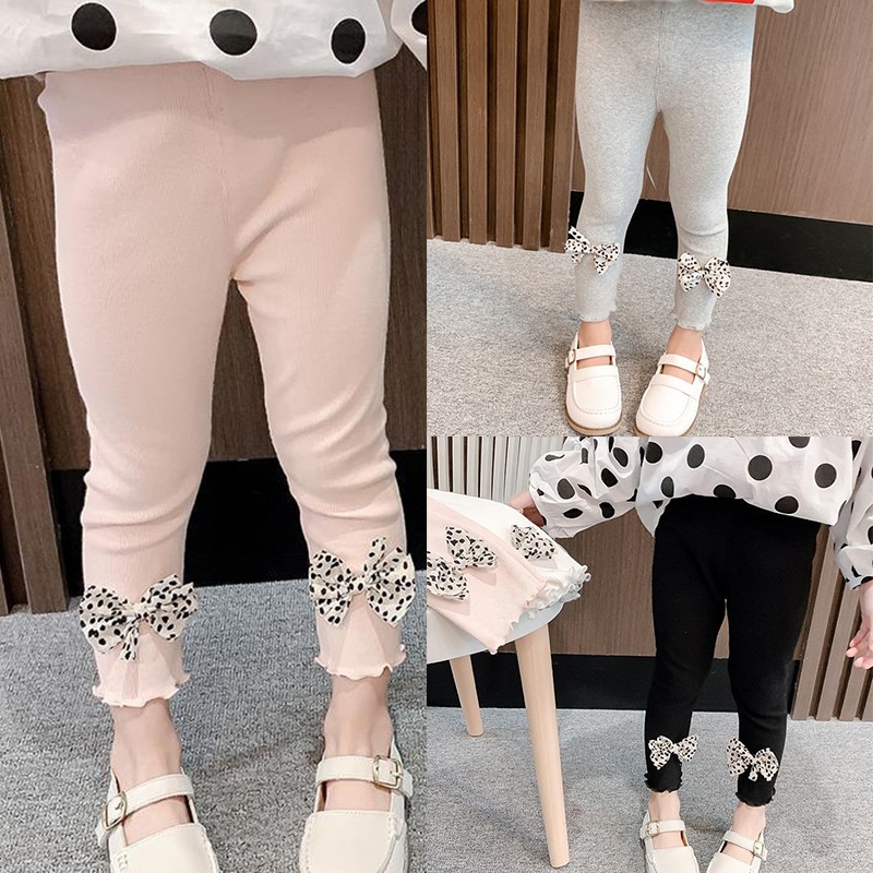 Girls Korean Version The New Thin Section Western Style All-Match Bow Elastic Slim Leggings Trousers