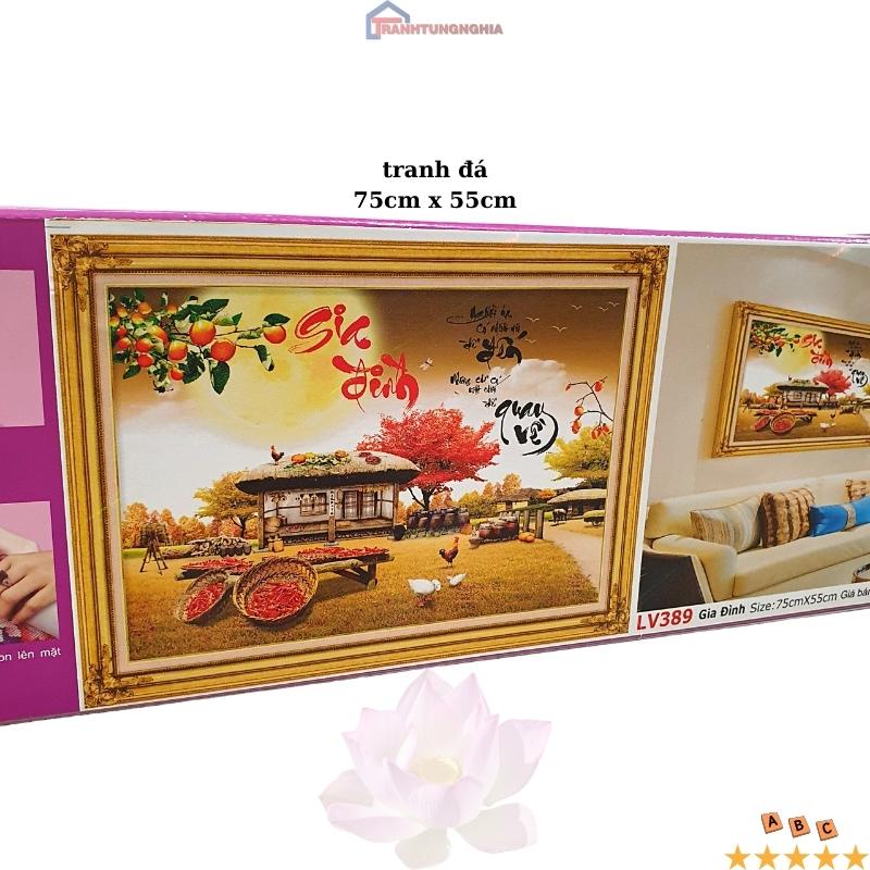 Tranh đính đá, tranh thêu chữ thập gia đình hạnh phúc