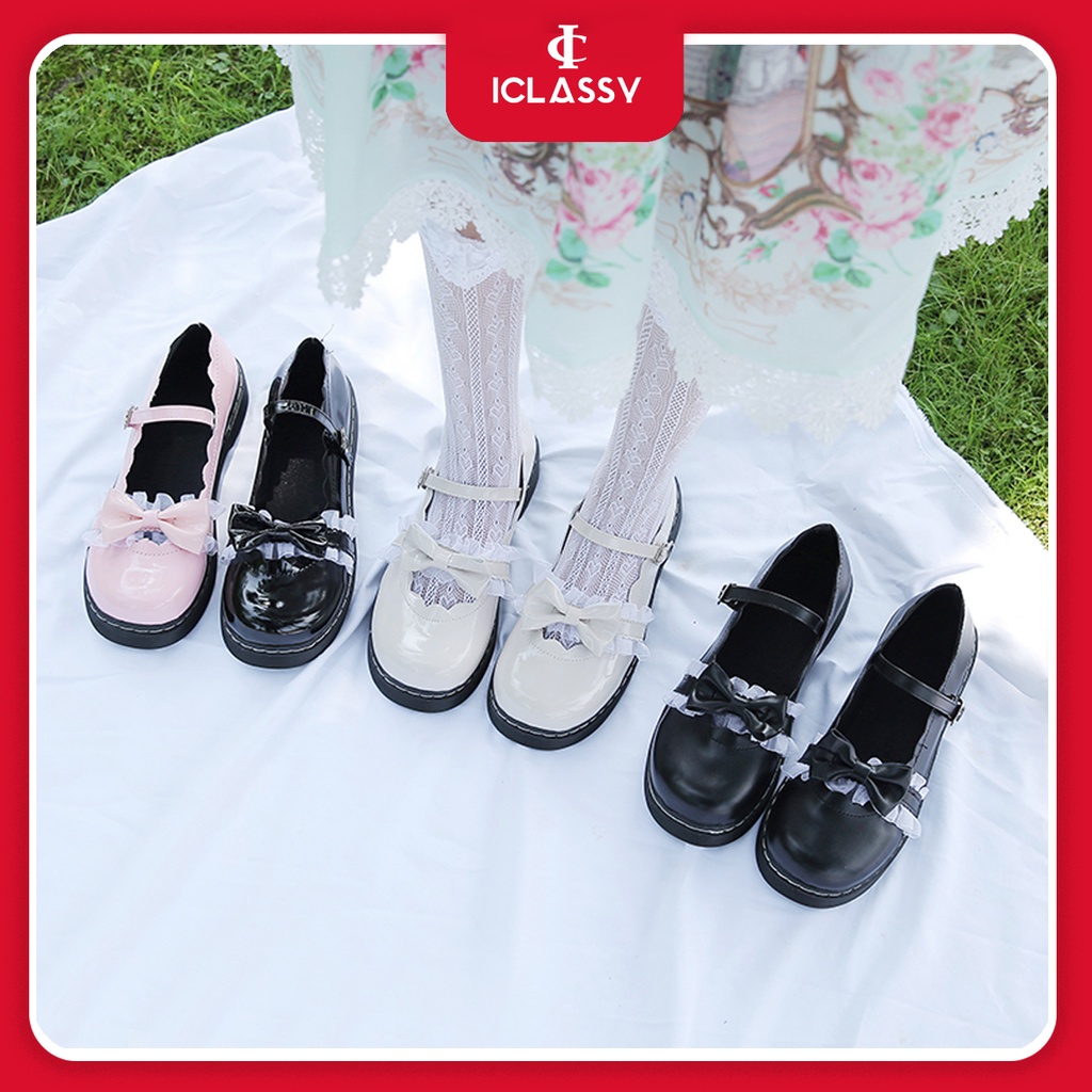 Giày Búp Bê Nữ Ulzzang Vintage, Giày Lolita Da Bóng Mềm Gắn Nơ Quai Ngang Mảnh Đế Dày 3cm Hàn Quốc- Iclassy_shoes