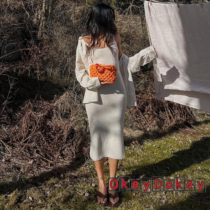 Đầm Midi Không Tay Hở Lưng Màu Trơn Thời Trang Dành Cho Nữ