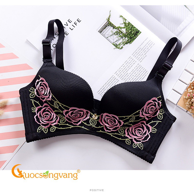 Áo lót nữ thêu hoa hồng áo ngực màu đen GLDL008 Cuocsongvang