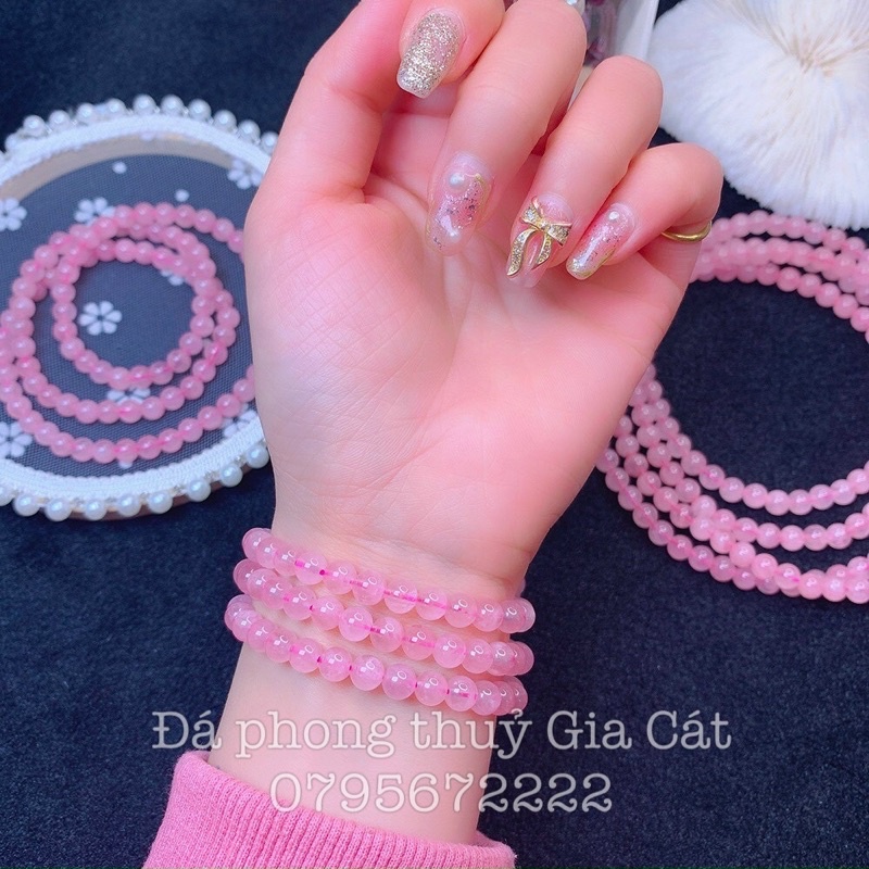 Vòng tay hồng phong thuỷ ( rose quartz ) kiểm định