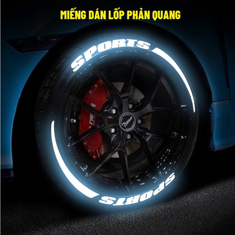 (Set 8c) Tem dán phản quang SPORTS trang trí Lốp Xe Hơi
