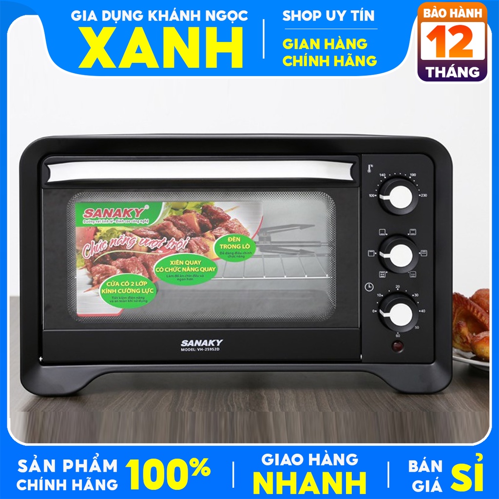 Lò nướng điện Sanaky VH259S2D 25 lít- trưng bày mới 98-99%, Lò nướng có công suất 1400 W giúp nướng chín thức ăn nhanh.