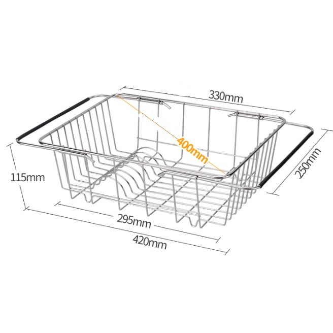 Kệ, rổ inox úp chén bát - rổ inox đựng rau củ quả có thể thay đổi kích thước