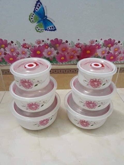 Bộ 03 bát sứ hút chân không có nắp đậy tiện lợi