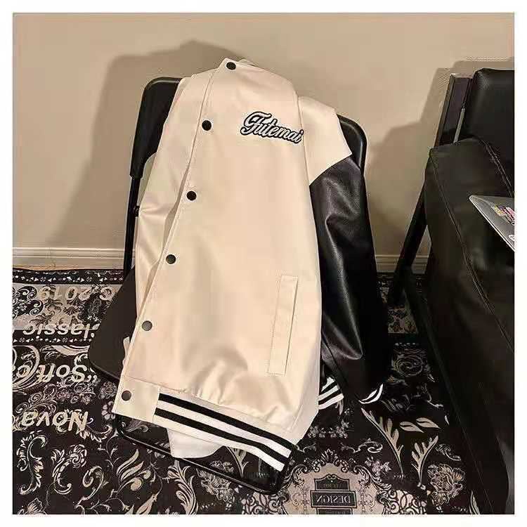 Áo khoác da bóng chày dáng rộng phong cách đường phố thời trang Hàn Quốc cho nam nữ