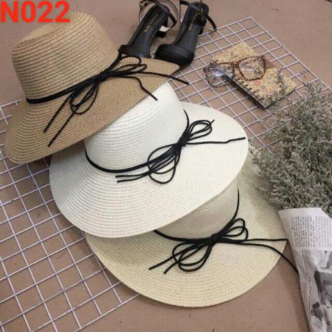Mũ Cói Đi Biển Dây Nơ Mảnh Kiểu Mũ Cói Boater Nữ Phong Cách Vintage Tặng Kèm Hộp Đựng Nón