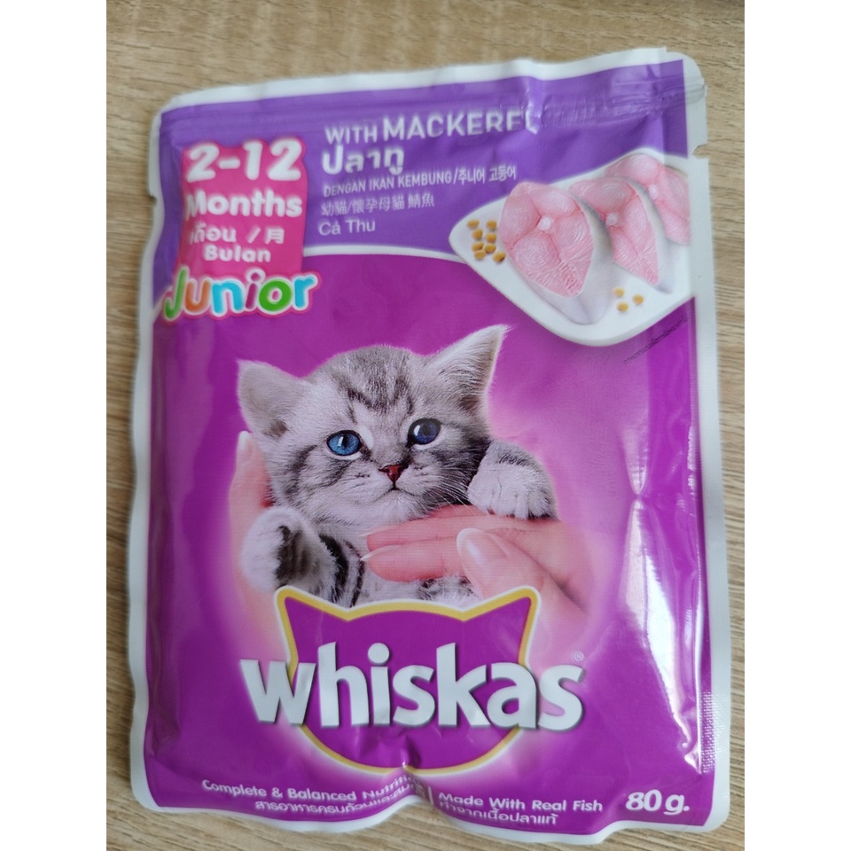 [Mã 253FMCGSALE giảm 8% tối đa 100K đơn 500K] Pate mèo kitten Whiskas Junior túi 80g vị cá ngừ dành cho mèo con