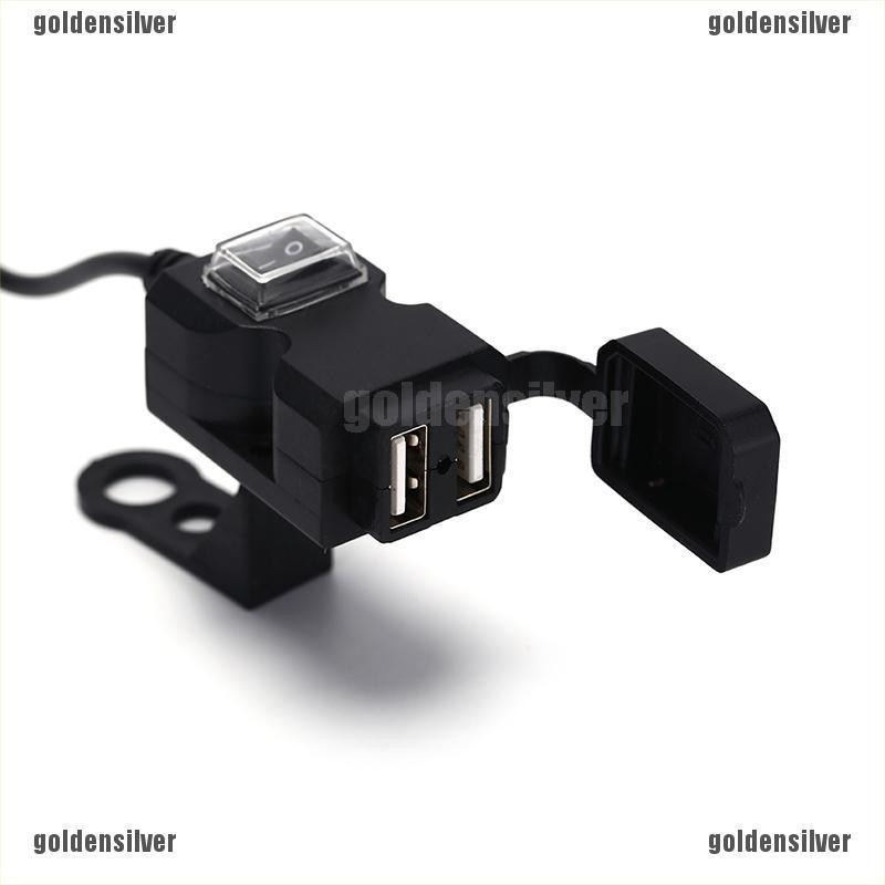 Ổ Cắm Sạc Hai Cổng USB 12V Chống Thấm Nước Có Công Tắc Cho Xe Máy